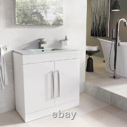 800mm White Gloss Newton Vanity Unit Ceramic Sink Bathroom Floor Stand Furniture