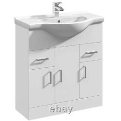 850mm Basin Vanity Unit Bathroom Cabinet White Gloss Soft-Close Modern Storage