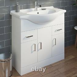 850mm Bathroom Vanity Unit & Basin Sink Floorstanding Gloss White Tap + Waste
