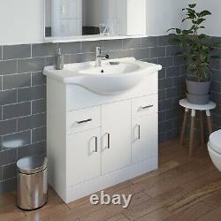 850mm Bathroom Vanity Unit & Basin Sink Floorstanding Gloss White Tap + Waste