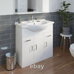 850mm Bathroom Vanity Unit & Basin Sink Tap + Waste Gloss White Floorstanding
