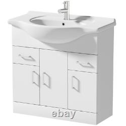 850mm Bathroom Vanity Unit & Basin Sink Tap + Waste Gloss White Floorstanding
