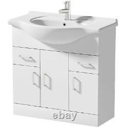 850mm Floorstanding Bathroom Vanity Unit & Basin Single Tap Hole White Gloss