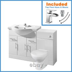 850mm Gloss White Bathroom Vanity Unit Cabinet WC Unit BTW Toilet (1350MM RUN)