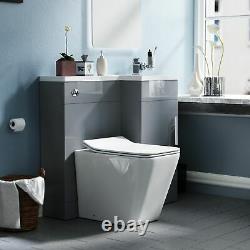900 Cloakroom RH Light Grey Vanity Unit Basin Sink with Rimless Toilet Elora