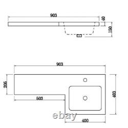 900mm Bathroom Vanity Unit Basin & Toilet Combined Furniture Left Hand White