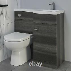 900mm Bathroom Vanity Unit Basin & Toilet Combined Furniture Right Hand Grey