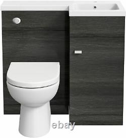 900mm Bathroom Vanity Unit Basin & Toilet Combined Furniture Right Hand Grey