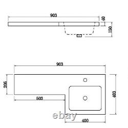 900mm Bathroom Vanity Unit Basin & Toilet Combined Furniture Right Hand Grey