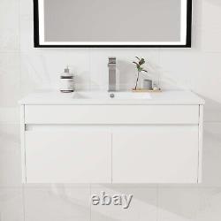 900mm Bathroom Vanity Unit with Ceramic Basin Wall Mounted White Storage Cabinet