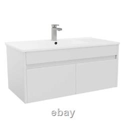 900mm Bathroom Vanity Unit with Ceramic Basin Wall Mounted White Storage Cabinet