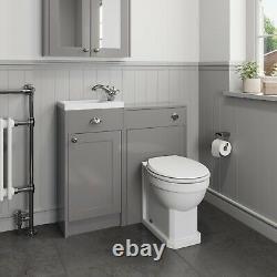 950mm Traditional Toilet Bathroom Vanity Unit Combined Basin Sink Furniture Grey