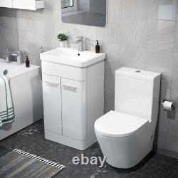 Afern 500mm Bathroom Basin Vanity Unit & Rimless Close Coupled Toilet White