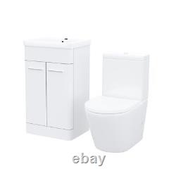 Afern 500mm Bathroom Basin Vanity Unit & Rimless Close Coupled Toilet White