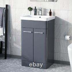 Afern 500mm Freestanding Vanity Unit Cabinet & Wash Basin Steel Grey Flat Pack