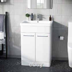 Afern 600mm MDF Vanity Unit Cabinet & Wash Ceramic Basin White Flat Pack