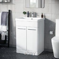 Afern 600mm MDF Vanity Unit Cabinet & Wash Ceramic Basin White Flat Pack