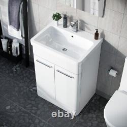 Afern 600mm MDF Vanity Unit Cabinet & Wash Ceramic Basin White Flat Pack