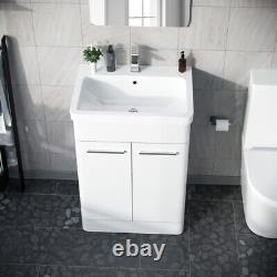 Afern 600mm MDF Vanity Unit Cabinet & Wash Ceramic Basin White Flat Pack