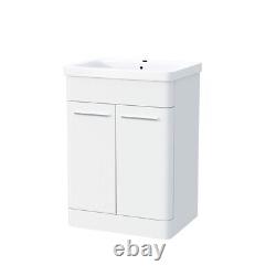 Afern 600mm MDF Vanity Unit Cabinet & Wash Ceramic Basin White Flat Pack