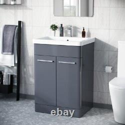 Afern 600mm Vanity Unit Cabinet and Wash Basin Steel Grey- Flat Pack