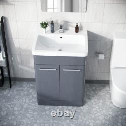 Afern 600mm Vanity Unit Cabinet and Wash Basin Steel Grey- Flat Pack
