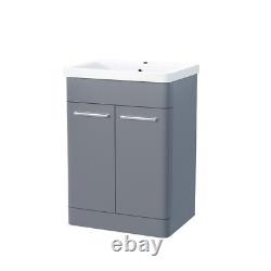 Afern 600mm Vanity Unit Cabinet and Wash Basin Steel Grey- Flat Pack