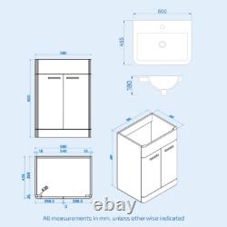 Afern 600mm Vanity Unit Cabinet and Wash Basin Steel Grey- Flat Pack
