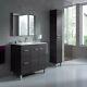 Aktiva Bathroom Vanity Unit Basin Cabinet Mirror Ash Grey Inc Sink + Column
