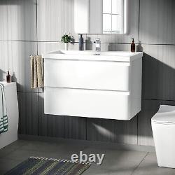 Alaska 800mm 2-drawer Wall Hung White Vanity Cabinet Basin Sink Unit