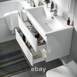 Alaska 800mm 2-drawer Wall Hung White Vanity Cabinet Basin Sink Unit