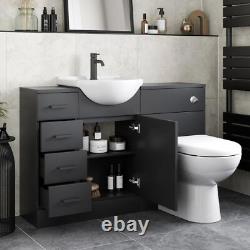 Alpine Black Toilet & Basin Vanity Unit Combination with Drawer Unit 1165mm