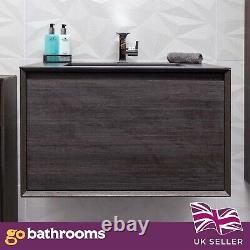 Annamae Vanity Unit Wall Hung Dark Oak Wood Effect & Matt Black Basin 600mm