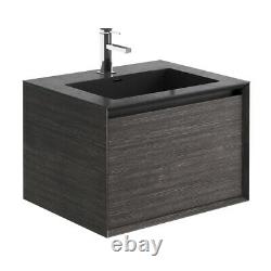 Annamae Vanity Unit Wall Hung Dark Oak Wood Effect & Matt Black Basin 600mm