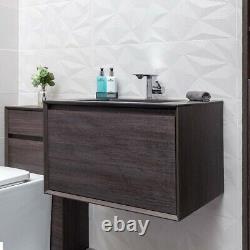 Annamae Vanity Unit Wall Hung Dark Oak Wood Effect & Matt Black Basin 600mm