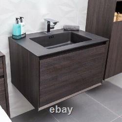 Annamae Vanity Unit Wall Hung Dark Oak Wood Effect & Matt Black Basin 600mm