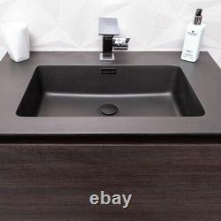 Annamae Vanity Unit Wall Hung Dark Oak Wood Effect & Matt Black Basin 600mm