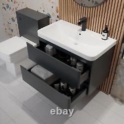 Anthracite Grey Wall Hung Vanity Unit & Basin 800mm Modern Bathroom Storage