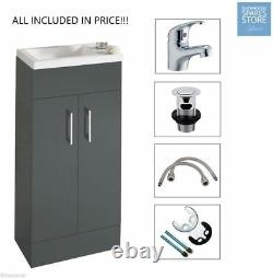 Anthracite Square Basin Vanity Unit Bathroom Compact Cloakroom Furniture + Tap