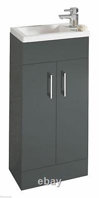 Anthracite Square Basin Vanity Unit Bathroom Compact Cloakroom Furniture + Tap