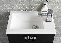 Anthracite Square Basin Vanity Unit Bathroom Compact Cloakroom Furniture + Tap