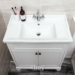 Arabella Traditional Vintage White Vanity Storage Unit with Ceramic Sink 80cm