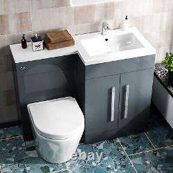 Aric 1100 RH Freestanding Grey Vanity, BTW Rimless Toilet, WC & Basin Flat Pack