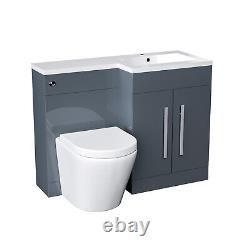 Aric 1100 RH Freestanding Grey Vanity, BTW Rimless Toilet, WC & Basin Flat Pack