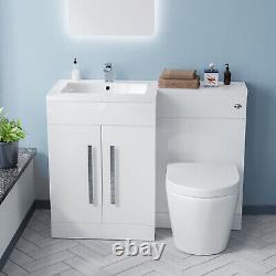 Aric 1100mm LH Freestanding White Vanity with BTW Rimless Toilet, WC & Basin