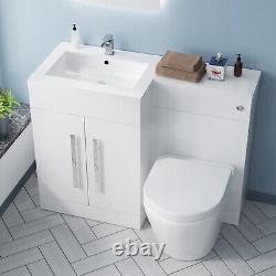 Aric 1100mm LH Freestanding White Vanity with BTW Rimless Toilet, WC & Basin