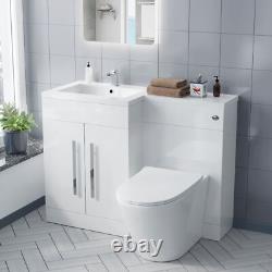 Aric 1100mm LH White Gloss Bathroom Basin Vanity with WC & Rimless BTW Toilet
