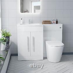 Aric 1100mm LH White Gloss Bathroom Basin Vanity with WC & Rimless BTW Toilet