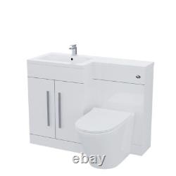 Aric 1100mm LH White Gloss Bathroom Basin Vanity with WC & Rimless BTW Toilet