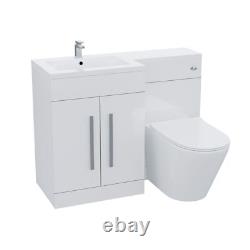 Aric 1100mm LH White Gloss Bathroom Basin Vanity with WC & Rimless BTW Toilet